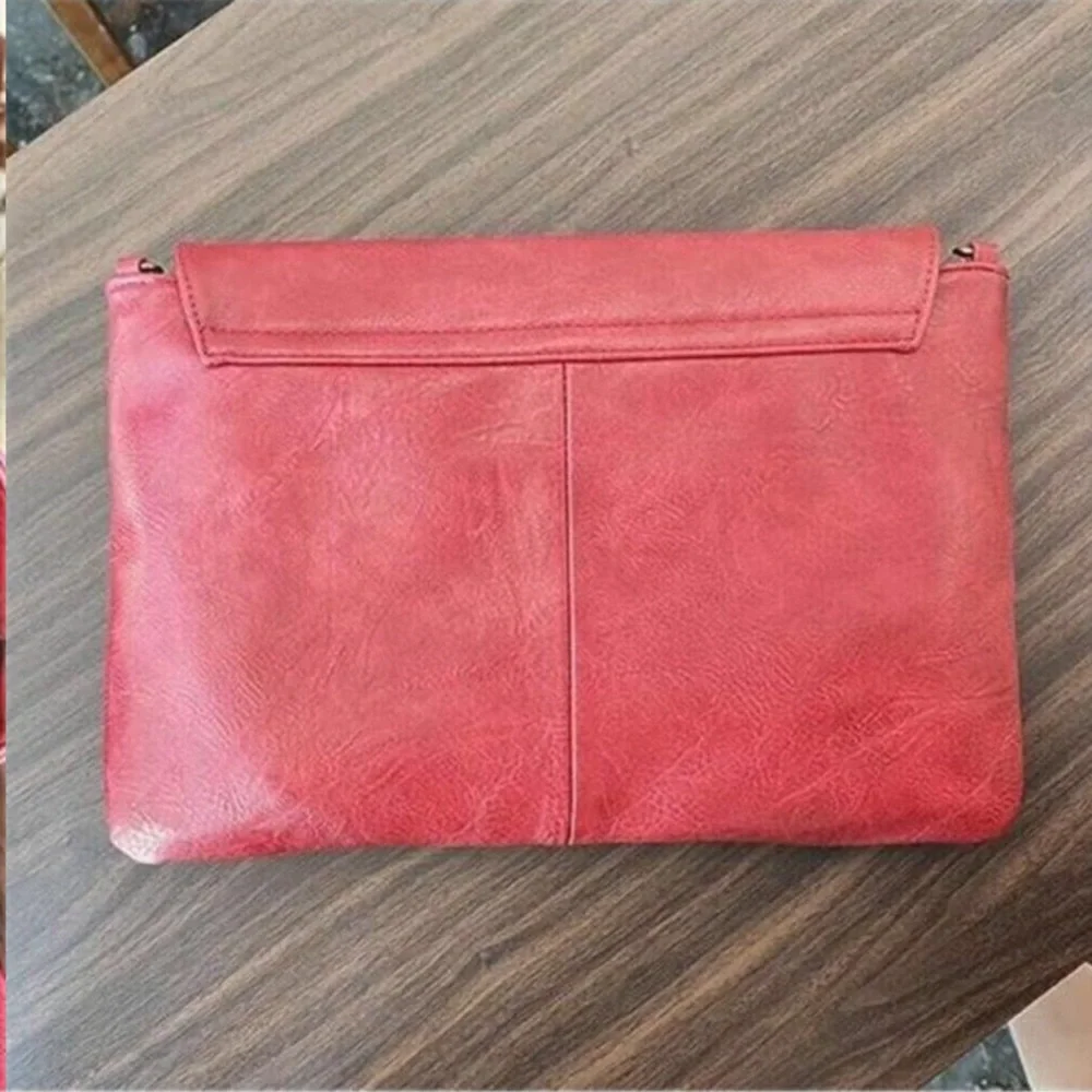 Women Handbags Red Vegan Leather Clutch Handbag Messenger Bag Large Solid High